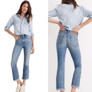 Madewell Cali Demi Boot High Waisted Crop Flare Raw Hem Light Wash Jeans